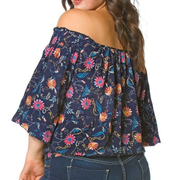Plus 2x3x Non-wrinkle Soft Rayon Off Shoulder Top - Picture 2 of 4